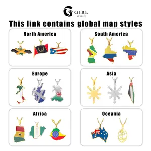 GGIRL Fashion World Map Pendant Necklace 18K Gold Plated National Flag Design for Men Women Neutral Gift Travel Enthusiast Modern Versatile Streetwear Statement Jewelry，Fashion Jewelry Gift for Holiday Haul Christmas Birthdays Anniversaries
