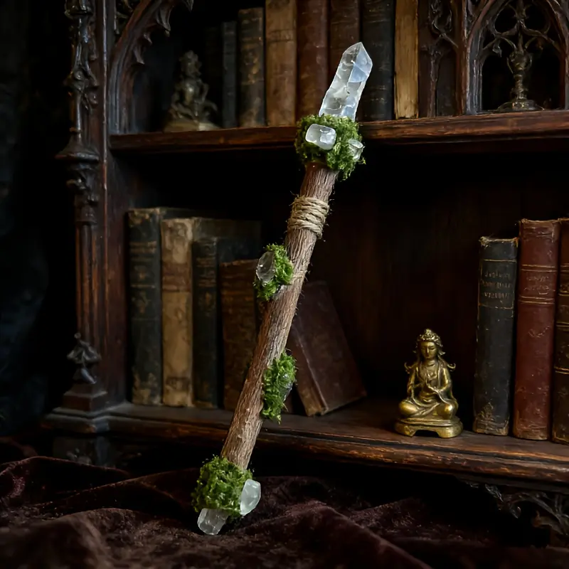 Handmade Natural White Crystal Wand Staff, Vintage Crystal Decorative Ornament, Halloween Cosplay Stage Prop, Elegant Desktop Display Decoration, Crystal Collection and Atmosphere for Handmade Enthusiasts, Special Holiday Gift，SummerWins，DealsForYouDays