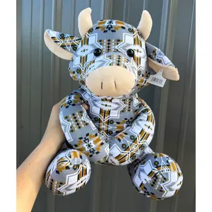 Large Plushie Gray Gold Aztec Sitting Cow Plushie