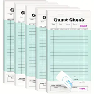 Set of 5 Waiter Notepads, 50 sheets per pad, Green Guest ChecksWaiter, Guest Checkbook, Waiter Guest Check Notepads, Restaurant Food Order Waiter Notepads