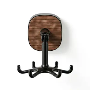Wall-mounted 360° rotating suction cup hook, 6-claw wall hook, heavy-duty adhesive wall hook suitable for kitchens, bathrooms, and cabinets, compatible with multiple surfaces, oil-resistant, black wood grain finish