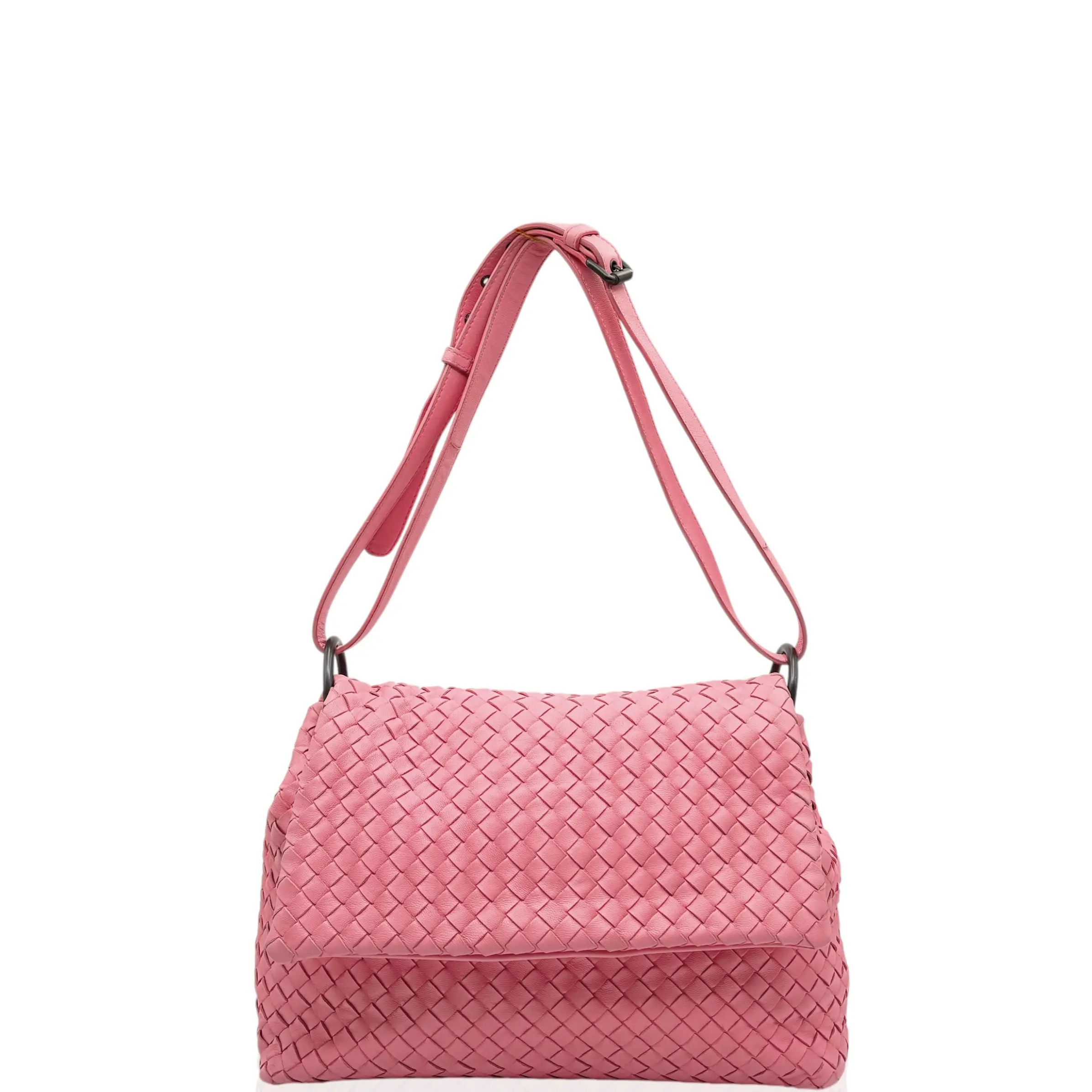 Pre-owned BOTTEGA VENETA Leather Shoulder Bags Flap Bag Lambskin Intrecciato Nappa Pink (ym040126o5)