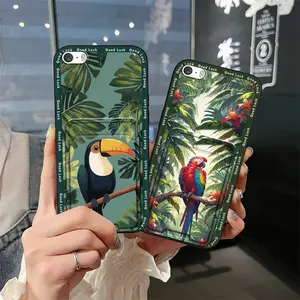 Anti-knock Full wrap Phone Case For iphone 5/5S/SE/ip5/ip5S/ipSE protective Durable Card slot Silicone Card sleeve Card bag Back Cover Dirt-resistant TPU Cover Shockproof Graffiti