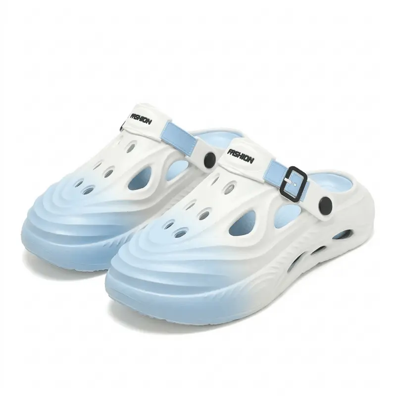 Blue Ombre Platform Clogs - Lightweight Gradient Slip-On Sandals & Summer Water Shoes