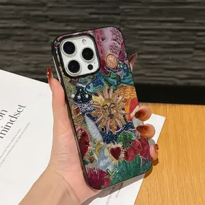 Vintage Sun Diamond Print Aesthetic Tpu Anti-Drop Durable Phone Case Cover for iPhone 6/7/8/x/XS/XR/XS Max/11/12/13/14/15/16/17 Pro Max, Perfect Gift for Women