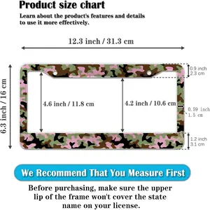 Multicolor Pink Camouflage Aluminum Metal License Plate Frames (2 Pack) with Screw Covers Set – Camo Car Accessory License Plate Protector