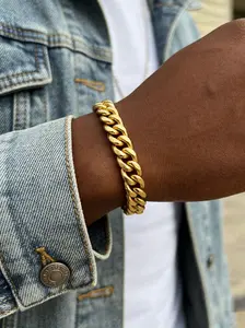 Men's Stainless Steel B Gold Bracelet, 7mm Wide, 8Inch Cuban Link, 18k Gold Plated, Punk Style, Durable, Comfortable, Unisex, Cuban Chain Bracelet