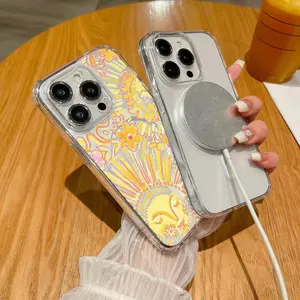 Sunshine Print Clear CasePattern Anti-drop high-transparency material two-in-one back panel acrylic, edge TPU for iPhone16 15 14 13 cases-51YKL025