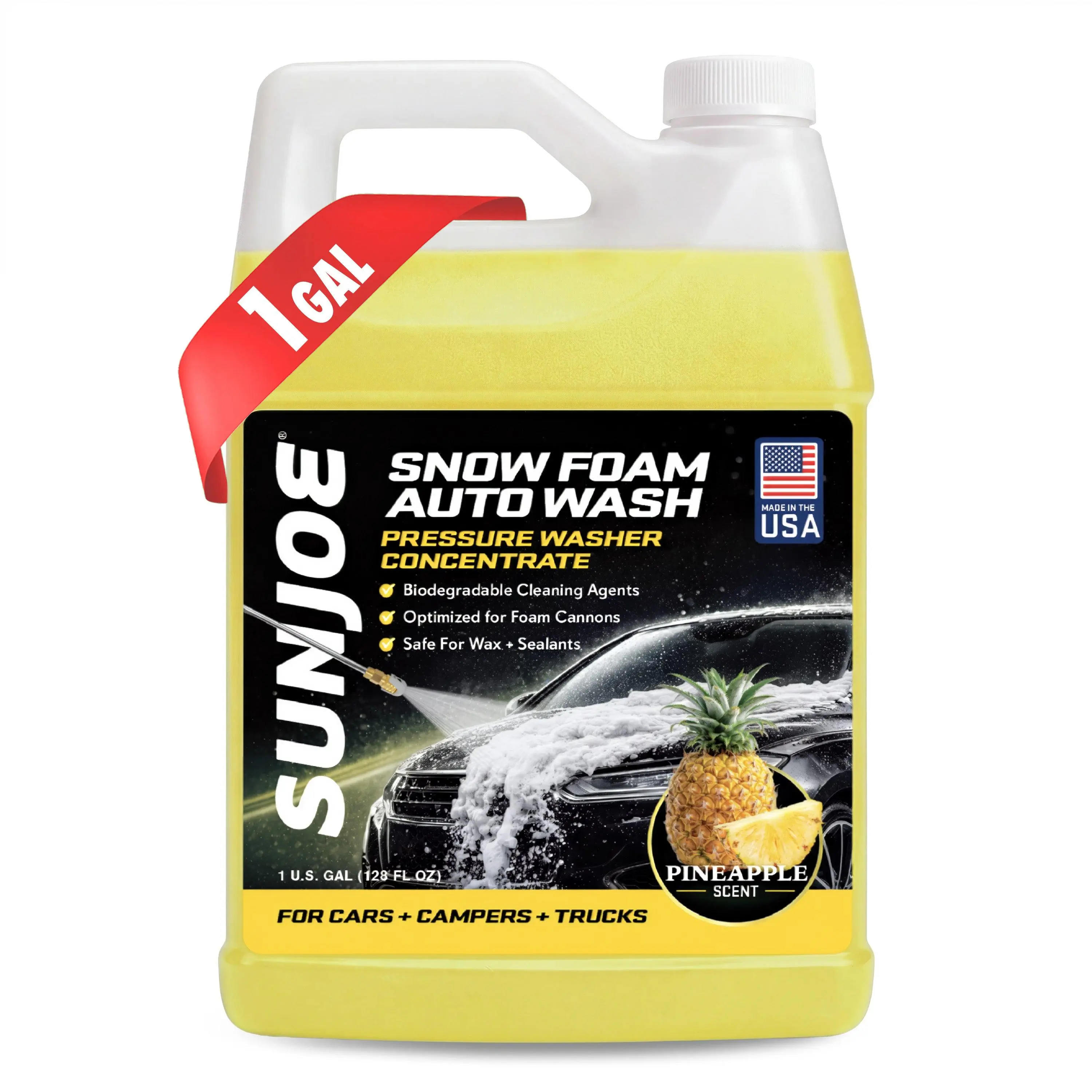 Sun Joe Snow Foam Pineapple Scented Car Wash Soap & Cleaner, 1 Gallon, FCS1G