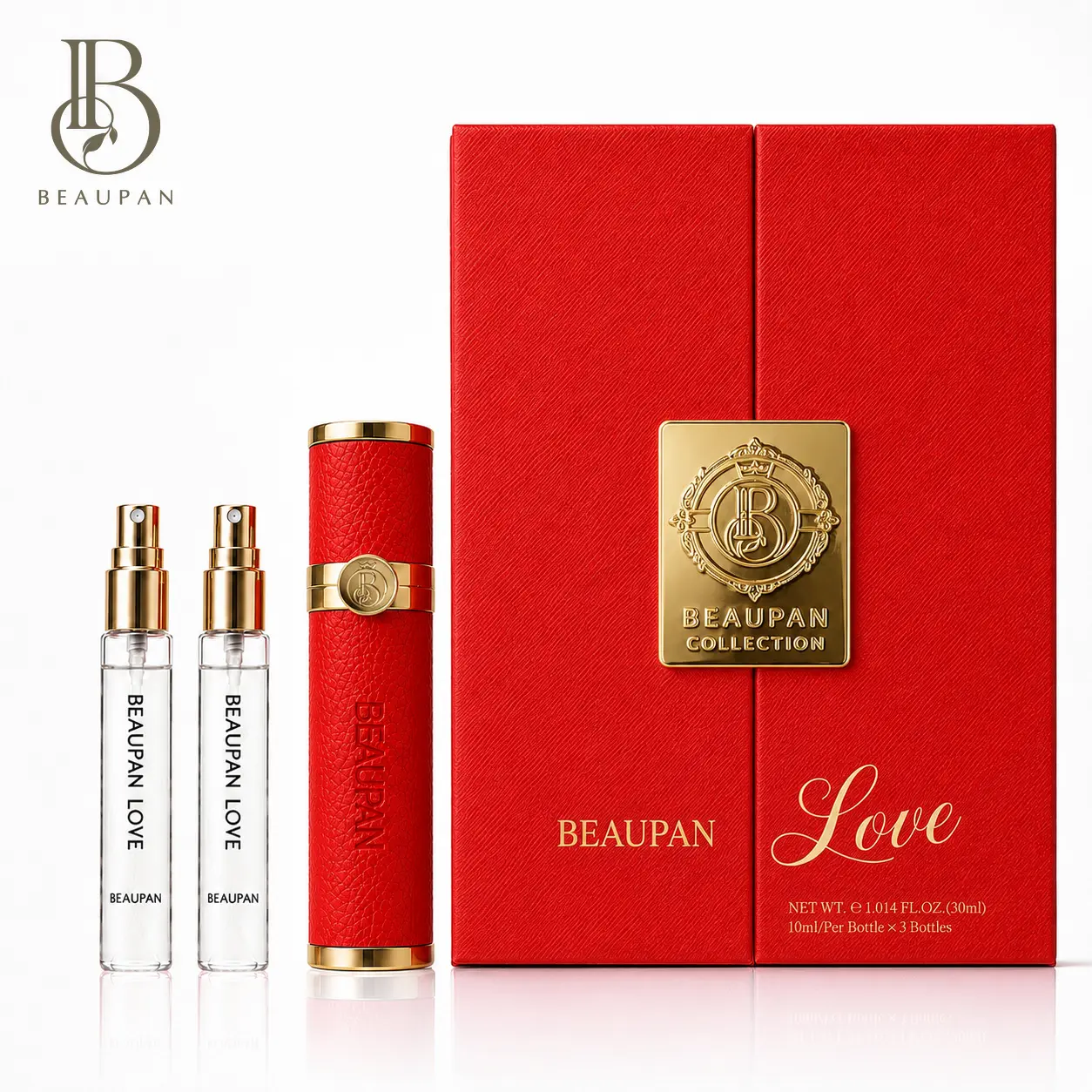 BEAUPAN Eau de Parfum Travel Set for Women, 3 x 10 mL with Red Case, Long-Lasting Sweet Floral Fragrance for Scent Layering, A Signature Scent for Adults