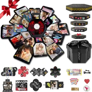 Explosion Box, DIY Explosion  Box Assembled  Big Photo Box with 6 Faces for Birthday , Mother's Day, Wedding or Valentine's Day (Black)