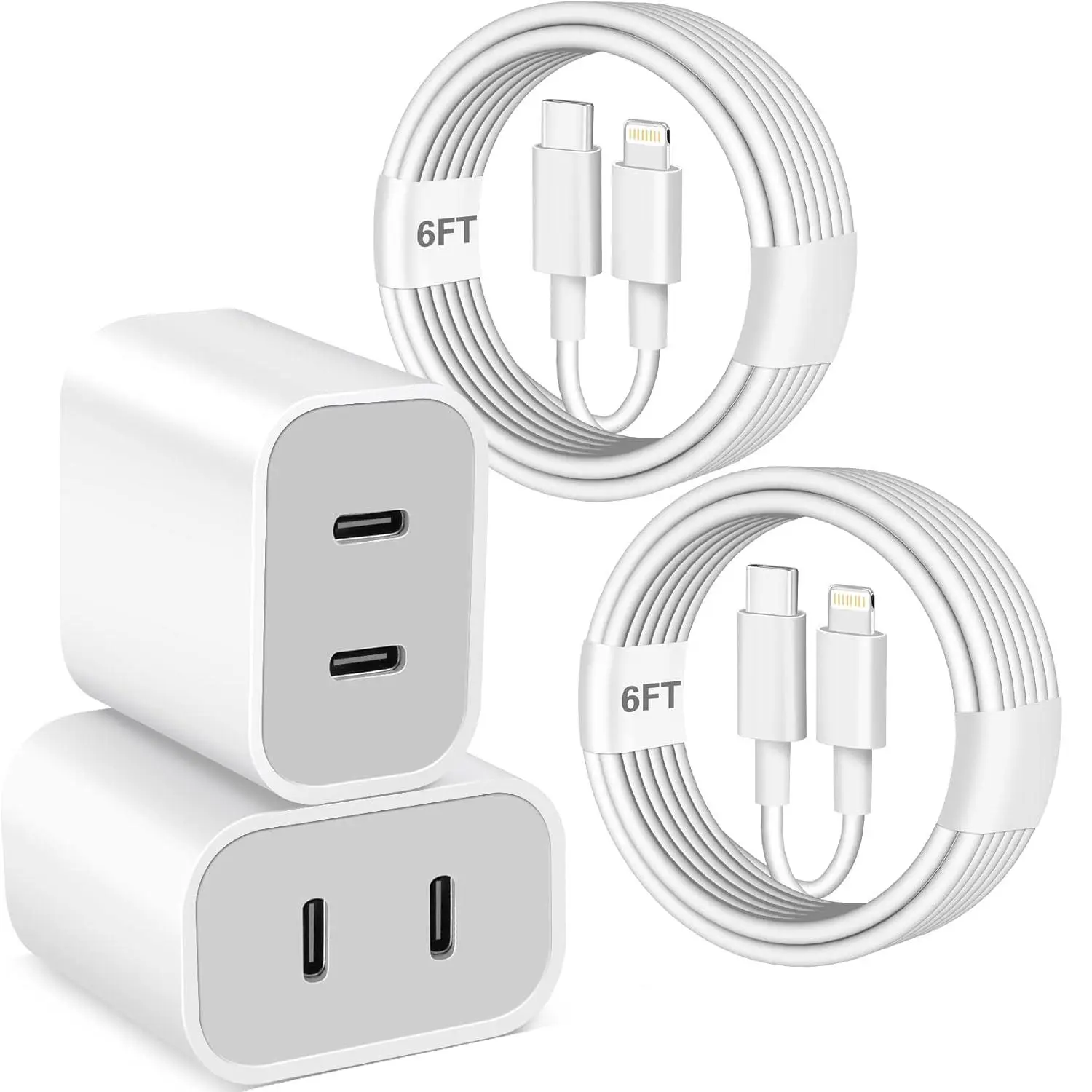 10FT/6FT Dual USB-C Charger Auto-Protect for iPhone 14/13/12/11/XS/XR , Fast Wall Plug Home/Car Use Springtok Cable Protection