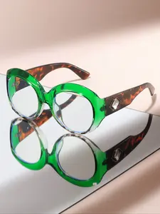 Large Frame Round Fashion Flat Mirror Legs with Rhinestone Decoration, Shiny Luxury Trend Non-Prescription Glasses, Stylish Eyeglass, Casual Style, Fashion Frames, Eyeglass Frames