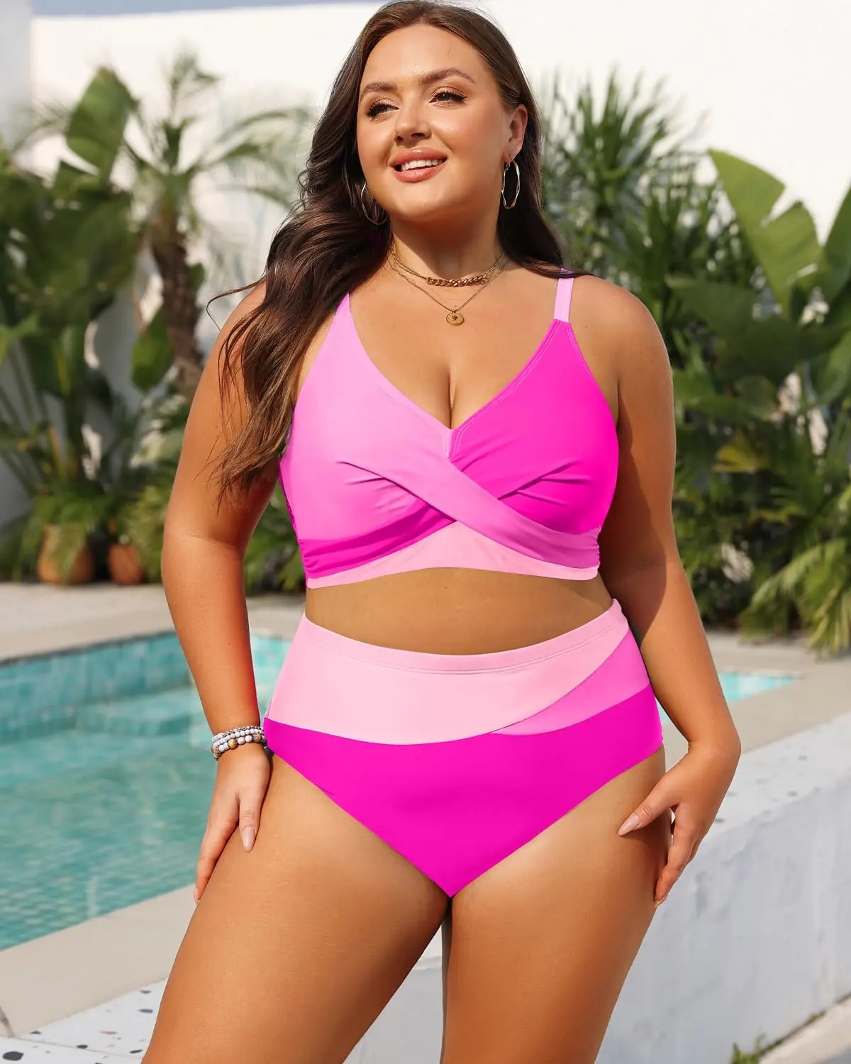 Women's Plus Size 2-Piece Bikini Swimsuit - High Waisted, Tummy Control, Fashionable Bikini Beach Wear for Beach Use, Bikini Swimsuits