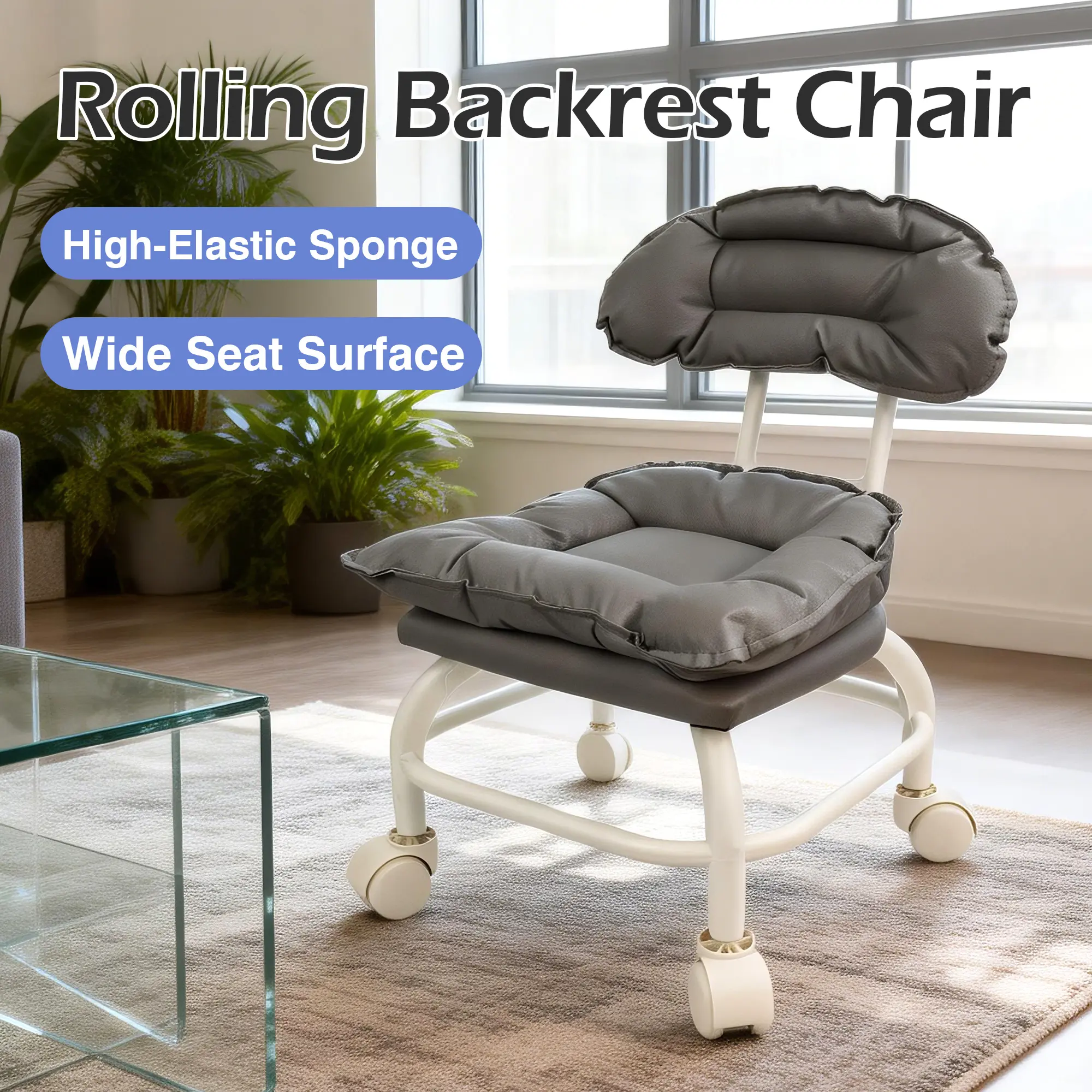 1 Count Rolling Backarest Chair, Skin-Friendly And Easy To Clean Surface