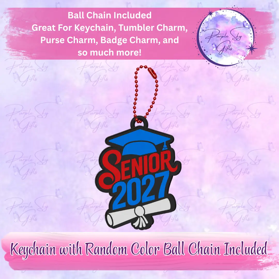 2027 Senior 3D Engraved Keychain - Handmade 3D Printed Graduation Cap & Diploma Badge Charm, Durable Customized Gift for Graduates with Random Color Ball Chain, Customized Gifts, 3D Engraved Keychains