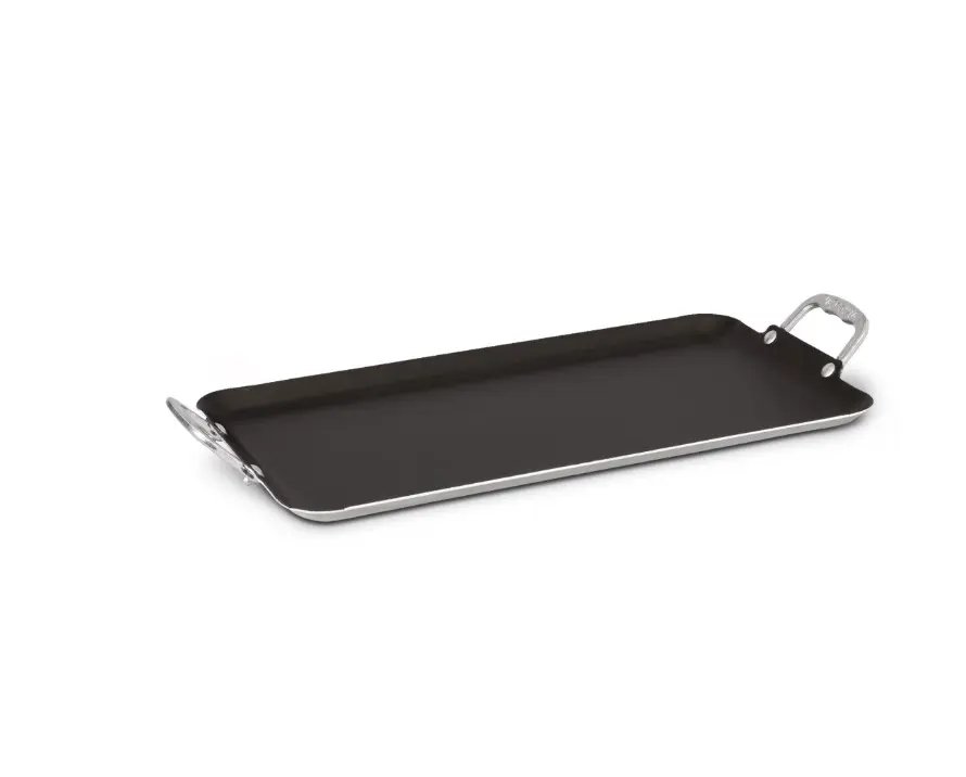 20x11" Nonstick Double Burner Griddle, 100% Aluminum, Oven Safe 450°F, Dishwasher Safe