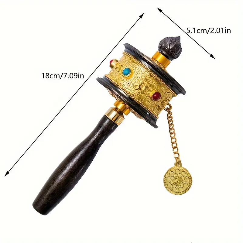 Ma Ni Metal Handheld Prayer Wheel with Dual Bearings, Black Religious Home Decor Statue & Figurine for 18+ Age Group Indoor Hand-Spin Practice