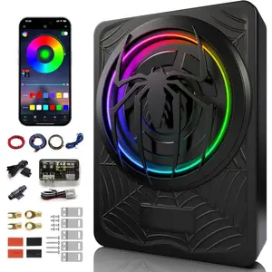 2025OutdoorUpgraded 10" 1200WSlim Under Seat Powered CarSubwooferwithColorful LED Ambient Lights, Car/Truck Audio SubBuilt inAmplifierOutstanding Heat Dissipation, Powe1200 Watt RGB Subwoofer, Slim UnderSeatCar Subwoofer and AmplifierSetgift birthdayaudio