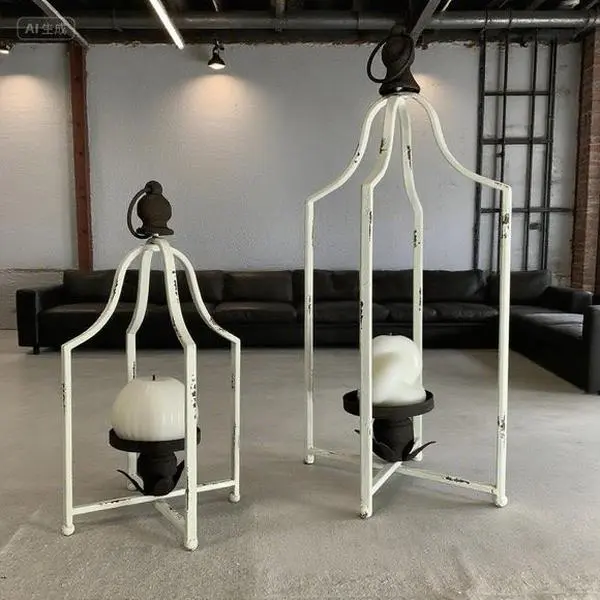 Big-Tall Vintage Metal Candle Lanterns Set of 2 - Large, Rustic Look Weatherproof Hanging Candle Holders - Shabby Chic Indoor/Outdoor Wedding Decor - Fireplace Table Floor Lighting Centerpiece Home Supplies Gift