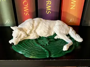 White Wolf Bookshelf Decor - Sleeping Fae Wolf Figure - 3D Printed Bookish Decor
