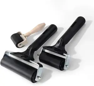3-Pack Hard Rubber Brayer Rollers, 1.4/2.4/4 Inch for Printmaking, Ink Stamping, Gluing, Wallpaper, Anti-Skid Tape Application - Art Craft & Construction Tools