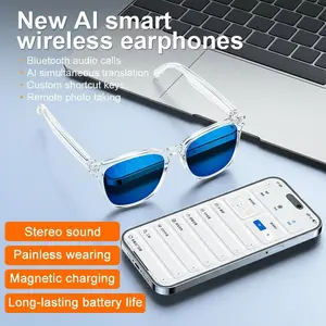 A10 Crystal Blue Smart Audio Glasses with Transparent Frame Polarized Lenses Bluetooth 5.4 Touch Control Stereo Sound Water Proof