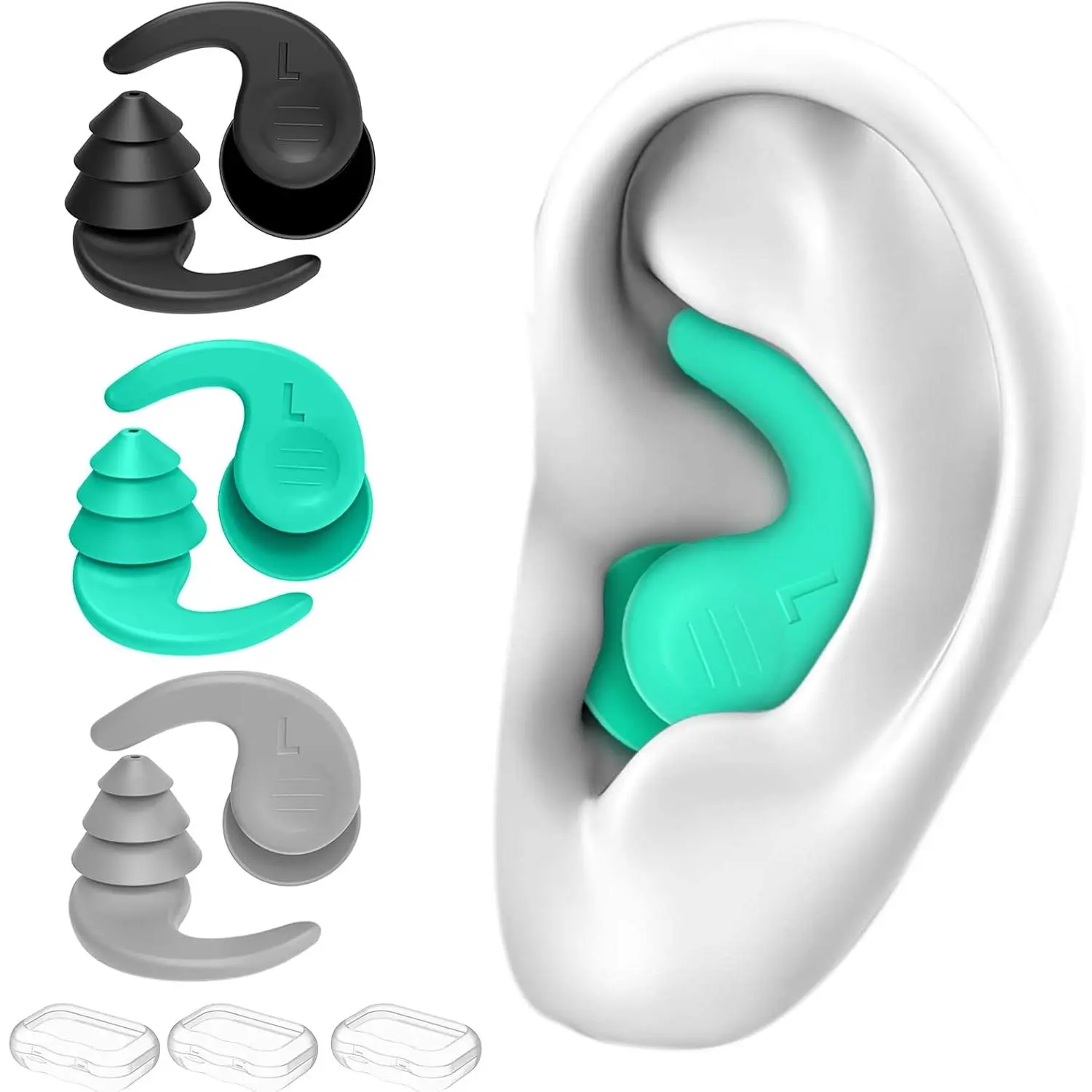 Waterproof Loop Ear Plugs, 3 Pairs Reusable Silicone Set for Swimming, Surfing & Showering, for Adults & Teens, Swimming Pool Accessories, Earplugs, Ear Protection, 3 Pair (Pack Of 1), Protection Ear Plugs