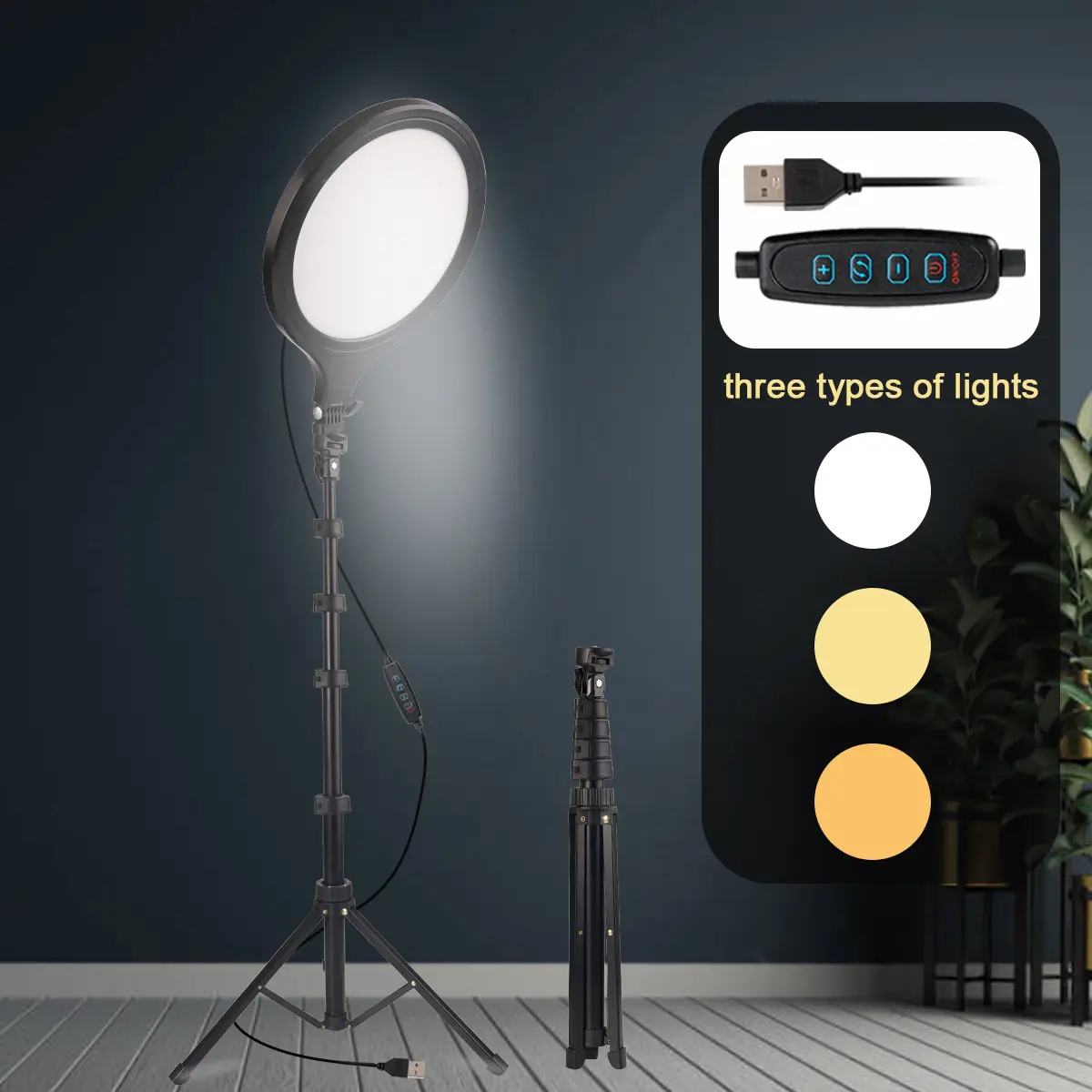 10 inch Full-screen LED Fill Light, Dimmable LED Selfie Video Light with 3 Color Modes, USB Powered, Includes 63" Adjustable Tripod, Photography Lig Adjustable Ring Light with Tripod ring  light glow flexible mobile tripod video light panel yout