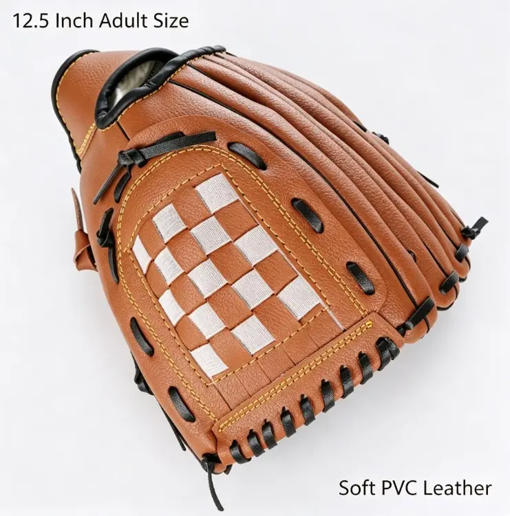 Women Men Youth Baseball Fielding Glove, 12.5 Inch Adult Size Soft PVC Synthetic Leather Mitt, Thickened Lychee Texture Comfortable Sports Glove for Training and Outdoor Practice, Adults, 12.5 Inches (Adult Size)