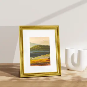 8x10 Picture Frames Set of 2, Display 5x7 Pictures with Mat or 8x10 without Mat, Rustic Picture Frames for Wall Mount or Tabletop Display, Photo Frame Collage for Wall Decor, Gold