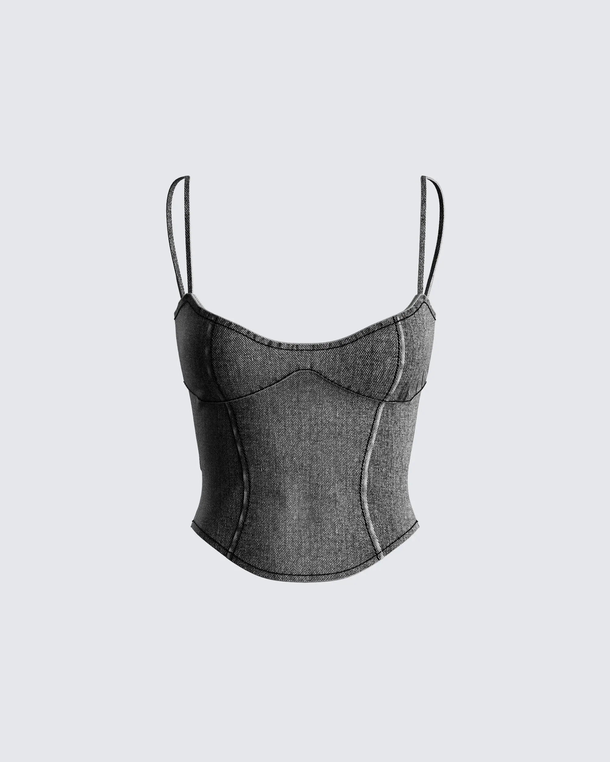 Women's Fitted Grey Denim Boned Corset Top - Sleeveless Casual Bustier with Sweetheart Neckline, Adjustable Straps for Women's Tanks & Camis, Boned Corset Bodice Women's Tanks & Camis