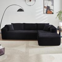 2*Black Plush Corduroy Right Chaise