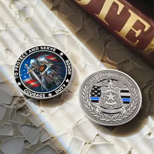 [Sale up to 50%] [Free Ship] To Protect and Serve Thin Blue Line Police Coin The Chivalry Coin- A Shield of Valor and Duty Guardian Knight Police Challenge Coin