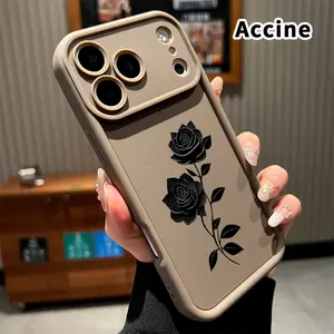 Phone Case for iPhone 17 Pro Max 16 15 14 Plus 13 12 Mini 11 XR X XS Air E Black Rose Elegance Pattern Pocket-Friendly Shockproof Silicone Protective Soft Smartphone Casing