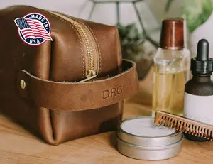 Men’s Toiletry Bag. Personalized Dopp Kit Made From Genuine Leather. Free Custom Engraving! Personalized Makeup Bag. Monogrammed Dopp. USA
