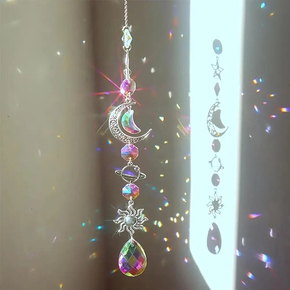 Moon & Sun Catcher, Crystal Sun Catcher, Hanging Sun Catcher with Prism Effect, Garden Decoration, Outdoor Indoor Decor, Outdoor Decor, Home Decoration, Room Decoration, Bedroom Decor, Garden Sculptures & Statues, Ornaments
