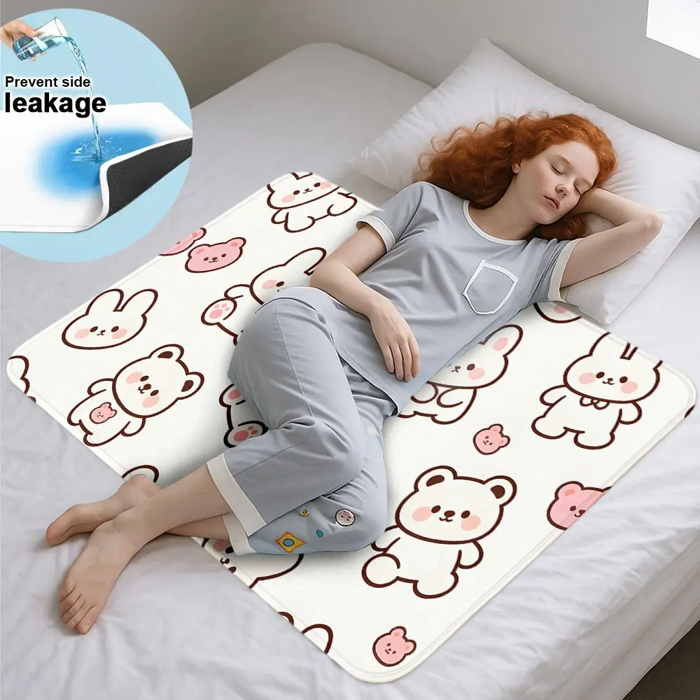 Waterproof Mattress Protector Pad, Reusable and Washable, Suitable for Bedroom, Sofa, Pet Bed, Cute Rabbit Bear Design, Adult and Pet Use