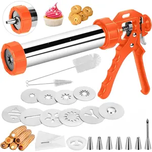 Churro Maker Machine, 3-in-1 Multifunctional Hollow Churros Machine, Churreras para Churros, Stainless Steel Churro/Cookie Making Kit with Piping Bag, 2 Brushes, 10 Discs and 7 Icing Piping Nozzles