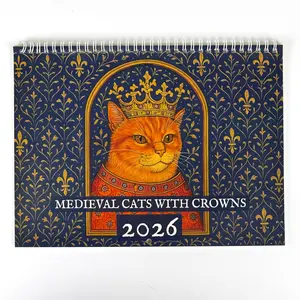 Medieval Crowned Cat Calendar, Ugly Medieval Cat Design, Decorative Wall Calendar for Home Office Dorm, Fun Planning Calendar 2026
