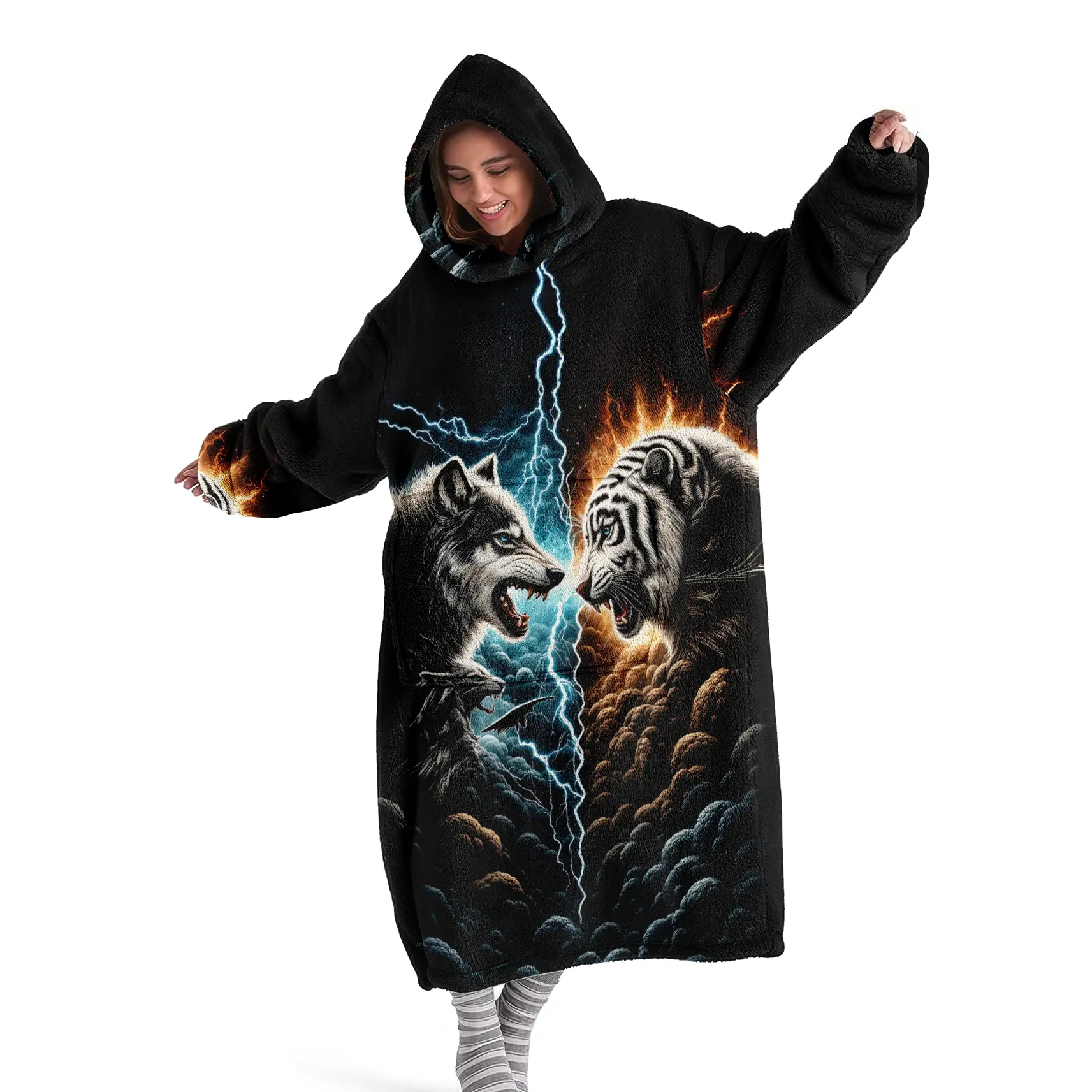 hoodie blanket, Cozy Hooded Blanket, Wearable Blanket, Women's Hooded Blanket Sweatshirt, Wearable Blanket Robe, Tiger Print Thick Homeewear, Winter Sleepwear, Holiday Gift for Mom Wife Daughter, Christmas Gift, Valentine's Day gift