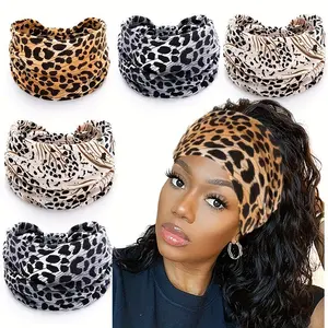 Hot Girl Leopard Print Sports Headband European American Style Knotted Wide Elastic Yoga Women's Hairband Sweat Absorbent Windproof Versatile Headscarf 5 Pieces Value Pack