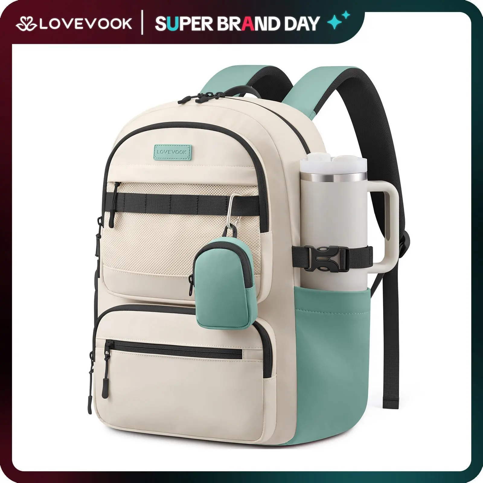 LOVEVOOK College Laptop Backpack, 15.6" Padded Daypack Trolley Sleeve, 14 Pockets, Waterproof Work Bag for Nurse Teacher Office Daily Commute with Accessory Pouch
