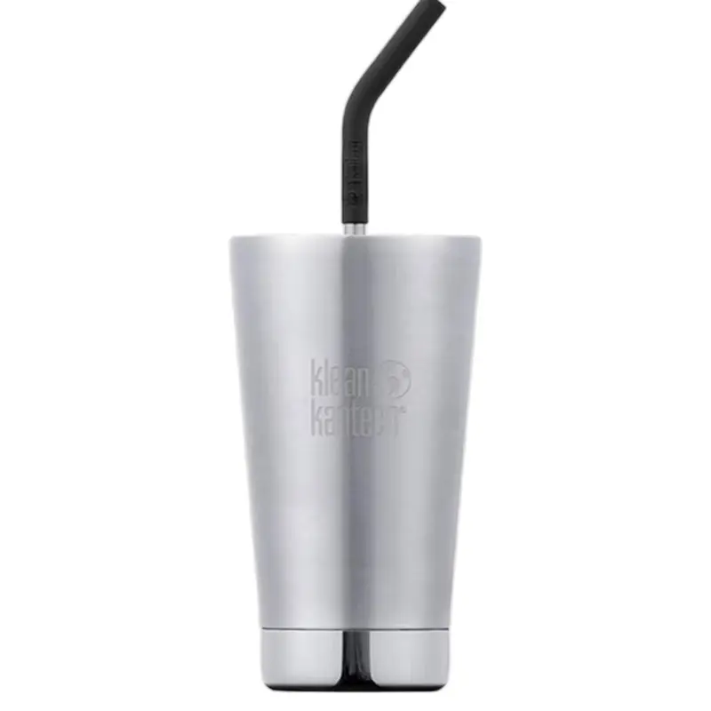 Klean Kanteen Insulated Tumbler 16 oz with Straw - Stainless Steel Finish, Ideal for Drinking and Keeps Beverages Cold or Warm - Flasks, Drinkware Portable Water Bottles Mug Bottled Cup Reusable Washable