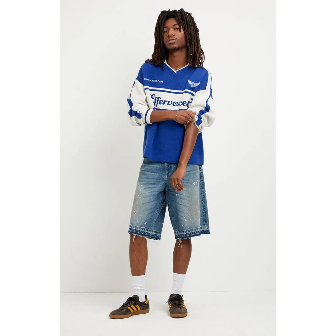 Pacsun Men's Austin Extreme Baggy Jean Shorts Paint Splatter Medium Blue