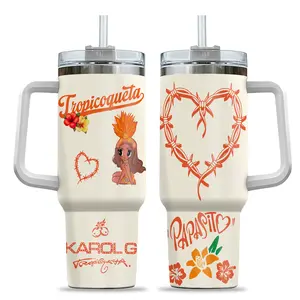 KR G Tropicoqueta 40oz Tumbler With Handle - Insulated Stainless Steel Travel Mug, Tropicoqueta Tour Tumbler, Latin Pop Singer