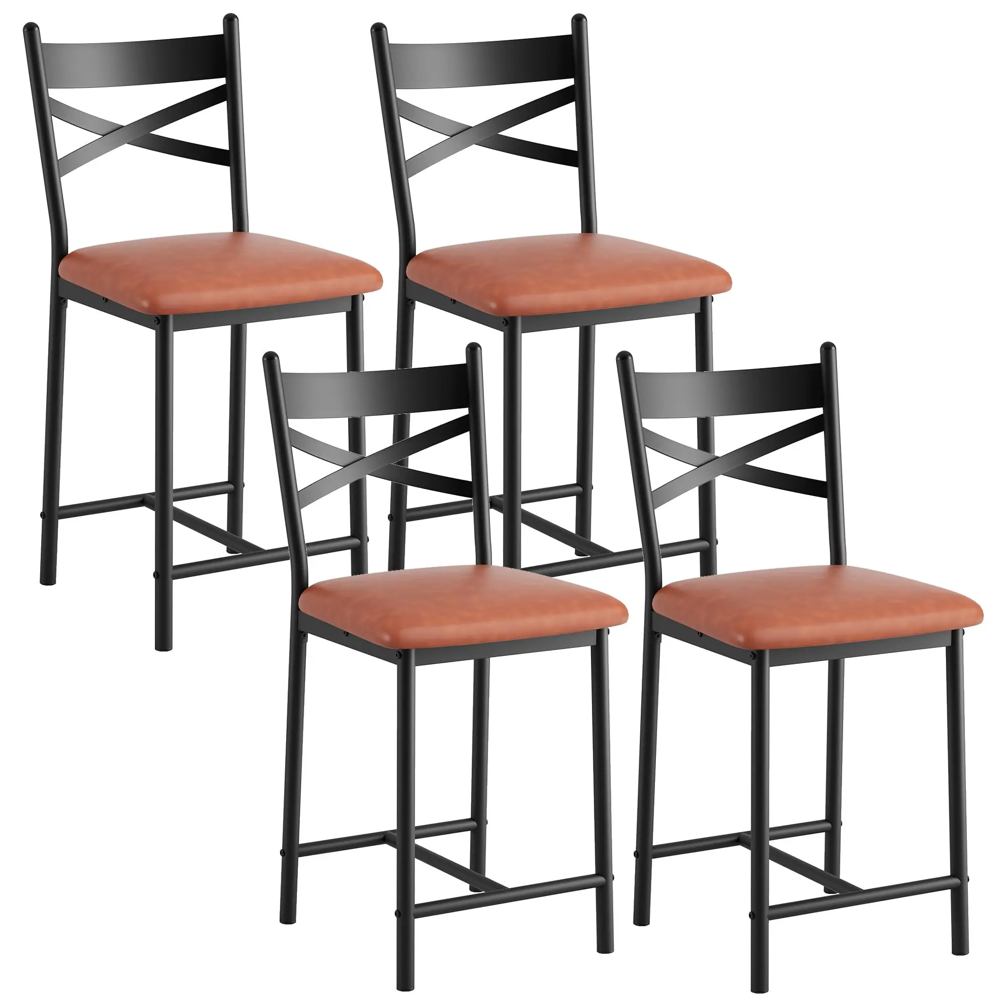 Garvee Bar Stools, Set of 4, Chairs, High Seat, Bar Chairs with Footrest, PU Upholstery, Bar Chairs with Backrest, For Kitchen, Living Room, Dining Room