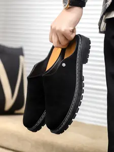 Men's Retro Faux Suede Mules, Thick Sole Design, Casual All-Season Footwear, Comfortable Soft Bottom, Ideal for Daily Commute & Home Relaxation