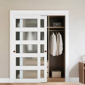 fathersdaygift VEVOR Sliding Closet Door, 60 (Double 31)x 80, 5-Lite Frosted Glass Bypass Sliding Doors with Hardware Kit Floor Guide, Solid Wood MDF Slab with Water-Proof PVC Surface for Closets Bedrooms
