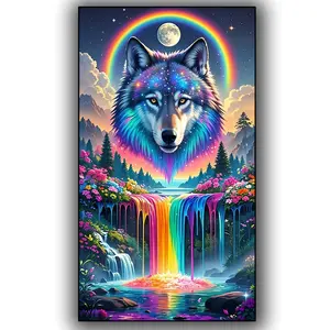DIY Landscape Wolf Moon Diamond Painting Kit, Full Round Diamond Mosaic Art for Beginners, Beginner Friendly Aesthetic Home Decor Craft, DIY Diamond Arts, Animals